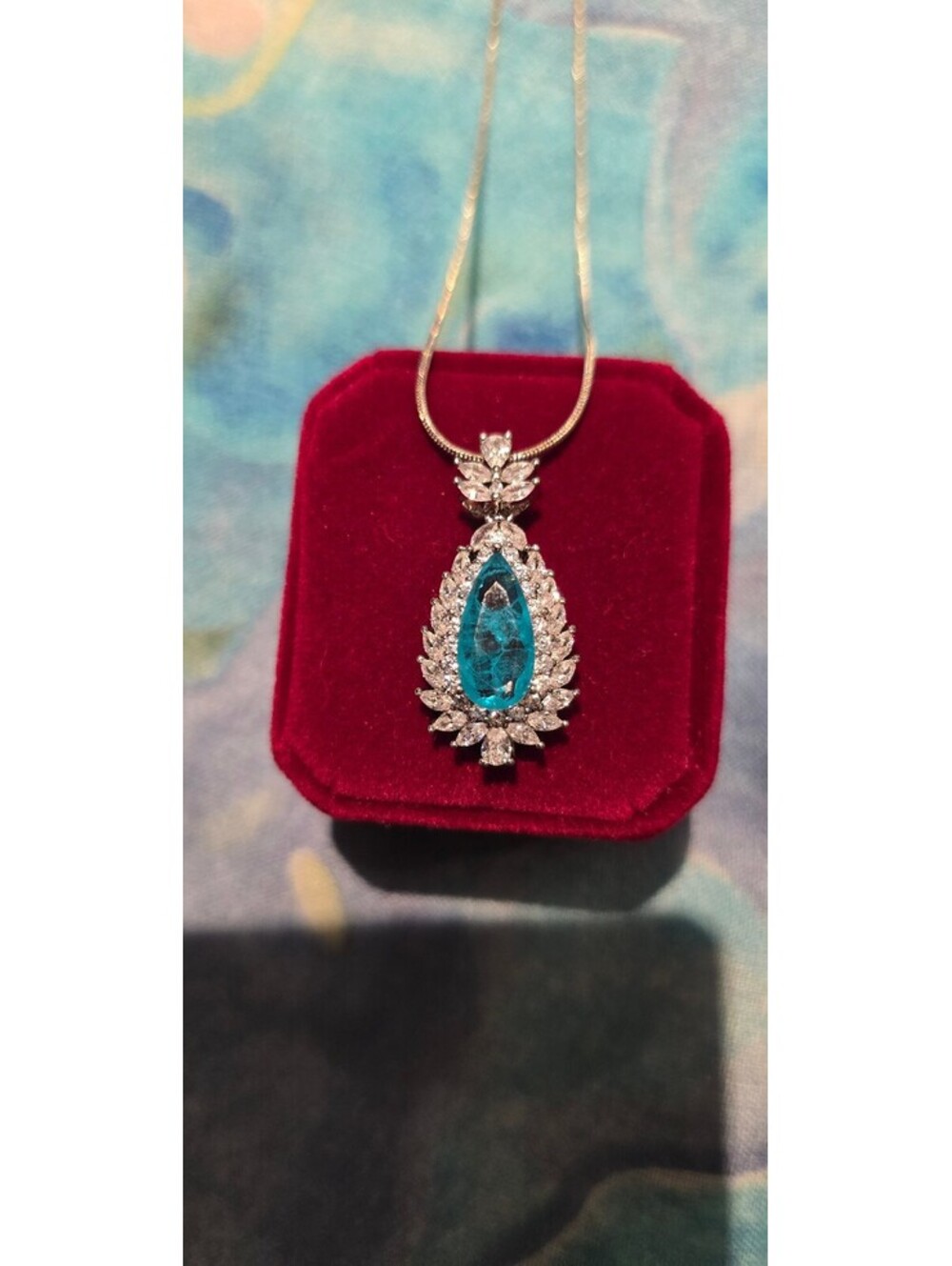 New Stunning Natrural Emerald Teardrop Doublet Pendant and Earrings w/CZ accents